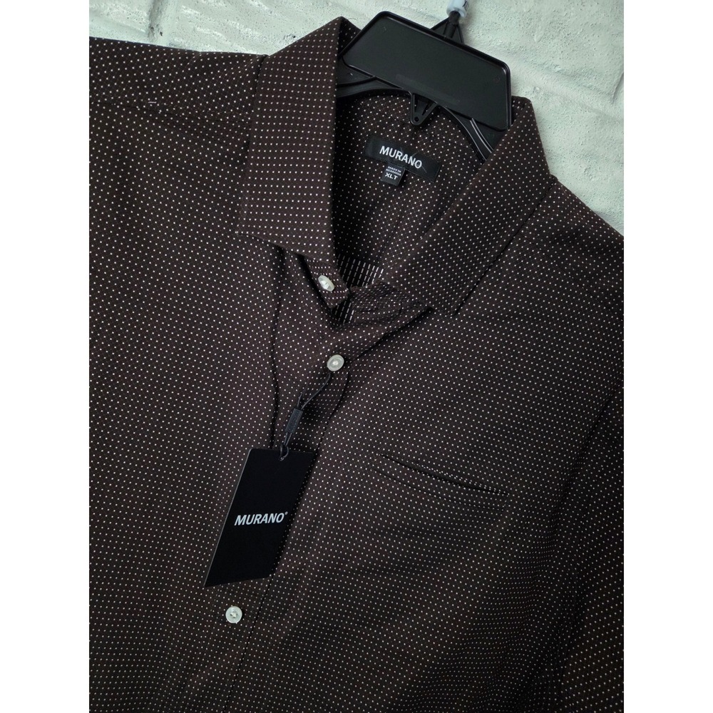 Murano Button up shirt Men's size XLT Tall Brown White Dots Cotton Pocket NWT